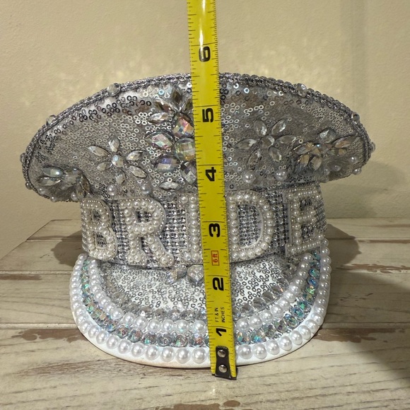 Rhinestone Silver Bride Bachelorette Hat Novelty Faux Diamond Pearls Wedding main image 6